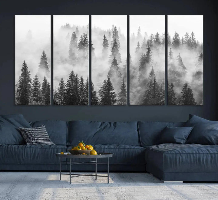 Breathtaking Winter Forest Wall Art Canvas Print Foggy Landscape Artwork