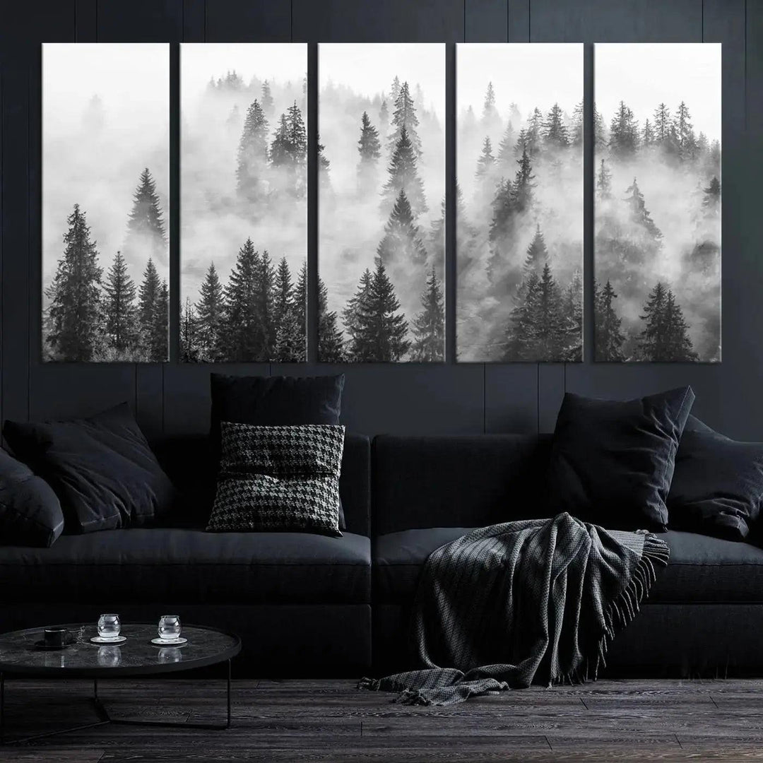 Breathtaking Winter Forest Wall Art Canvas Print Foggy Landscape Artwork