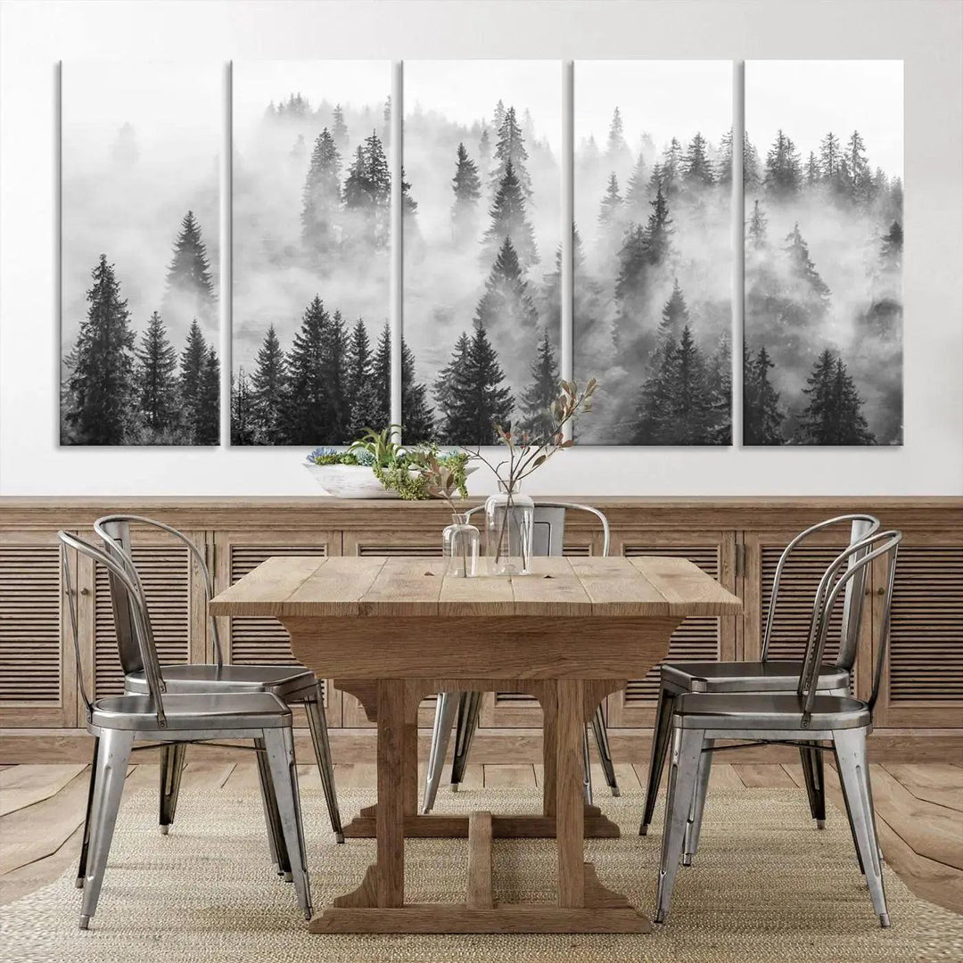 Breathtaking Winter Forest Wall Art Canvas Print Foggy Landscape Artwork