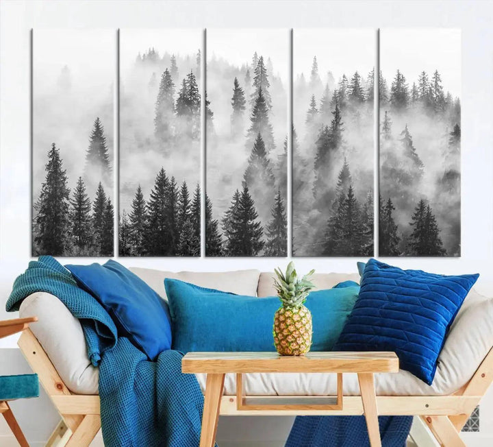 Breathtaking Winter Forest Wall Art Canvas Print Foggy Landscape Artwork