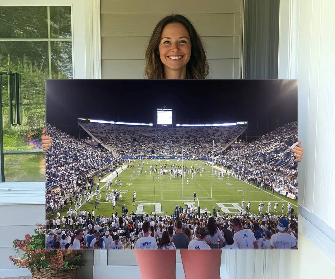 Brigham Young University Cougars Football Team Print - Provo LaVell Edwards Stadium Wall Art Canvas Print.