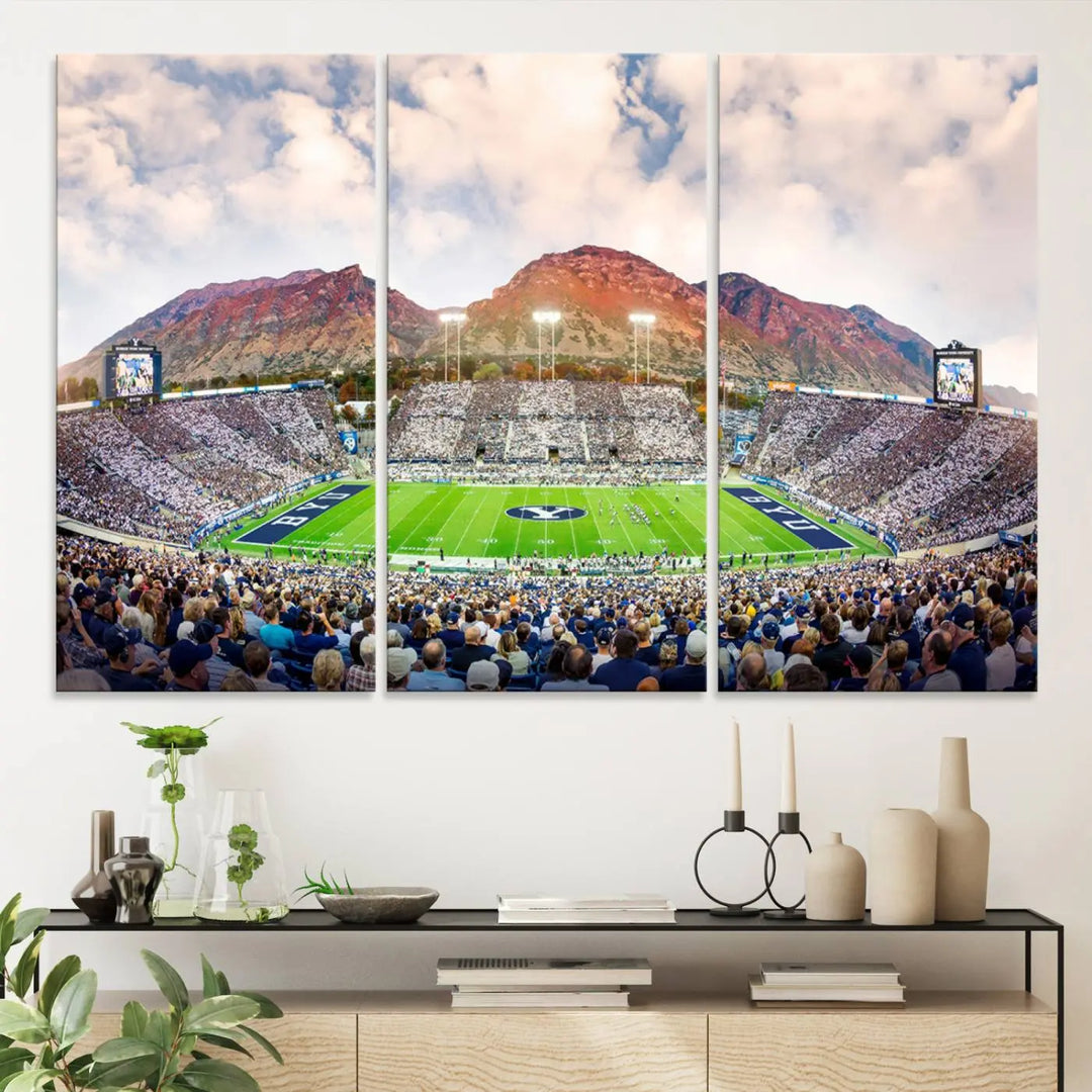 Brigham Young University Cougars Football Team Print - Provo LaVell Edwards Stadium Wall Art Canvas Print.