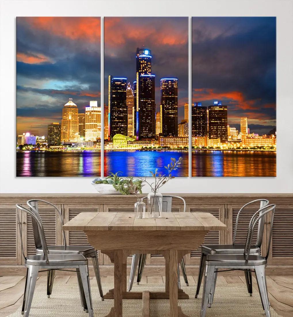 Bright Detroit Skyline Picture Print Skyline Wall Art Canvas Ready to Hang