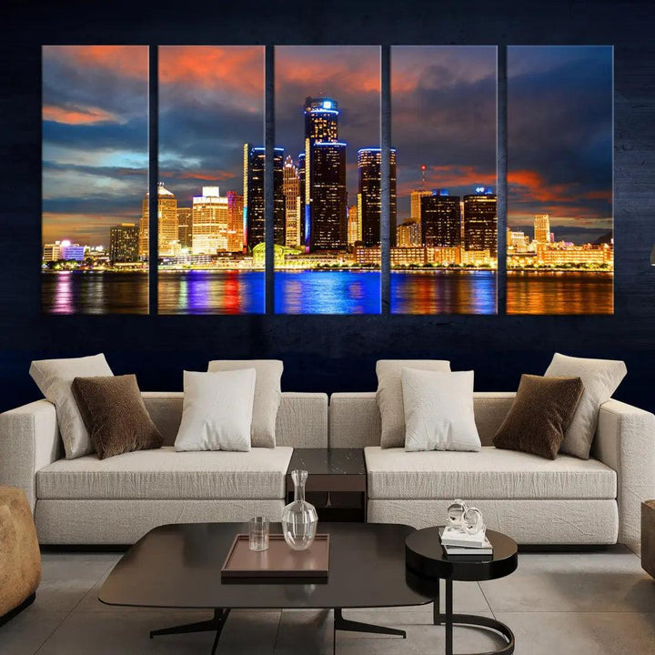 Bright Detroit Skyline Picture Print Skyline Wall Art Canvas Ready to Hang