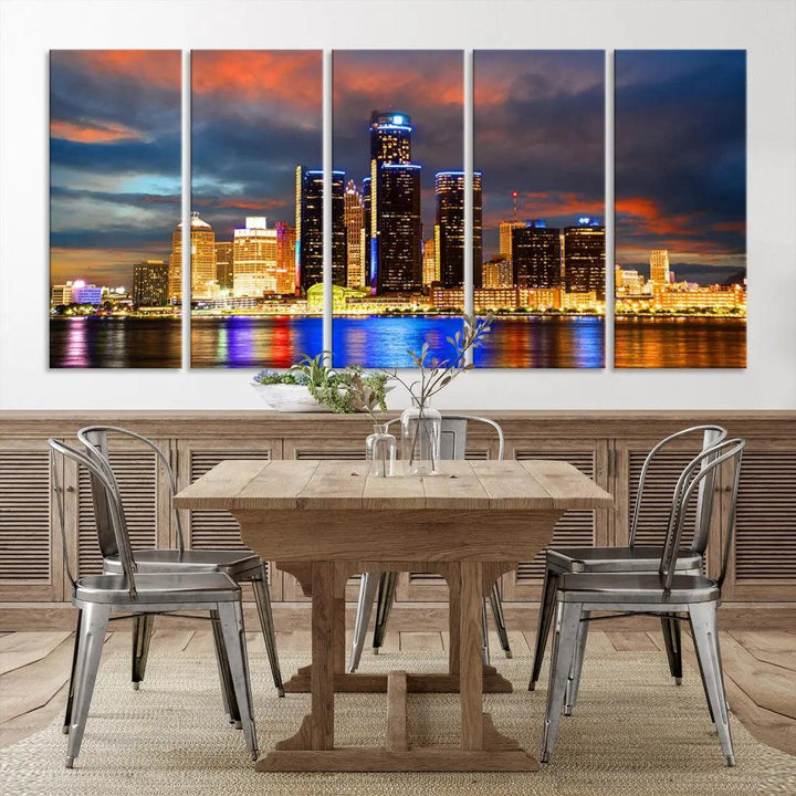 Bright Detroit Skyline Picture Print Skyline Wall Art Canvas Ready to Hang