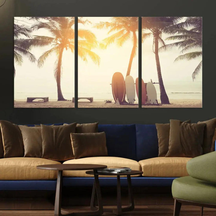 Bring a Piece of the Beach to Your Home with Our Large Canvas Wall Art Print of a Surfboard & Palm TreeA Relaxing