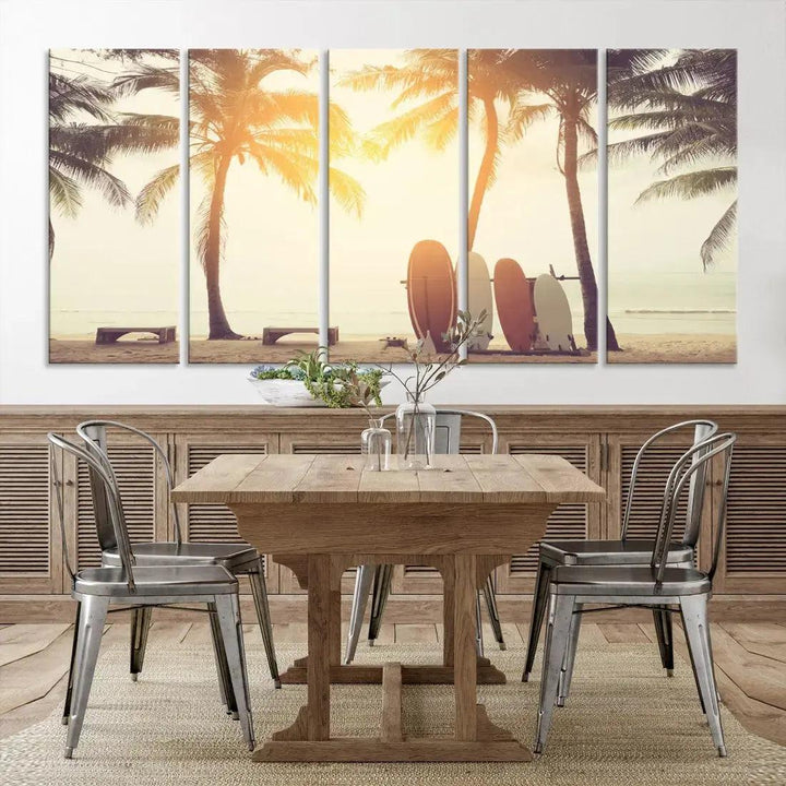 Bring a Piece of the Beach to Your Home with Our Large Canvas Wall Art Print of a Surfboard & Palm TreeA Relaxing