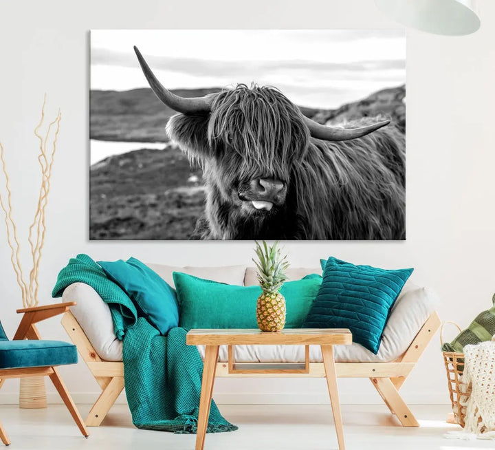 Bring the Charm of a Scottish Highland Cow to Your Farmhouse with Our Wall Art Canvas Print Rustic Cozy Decor