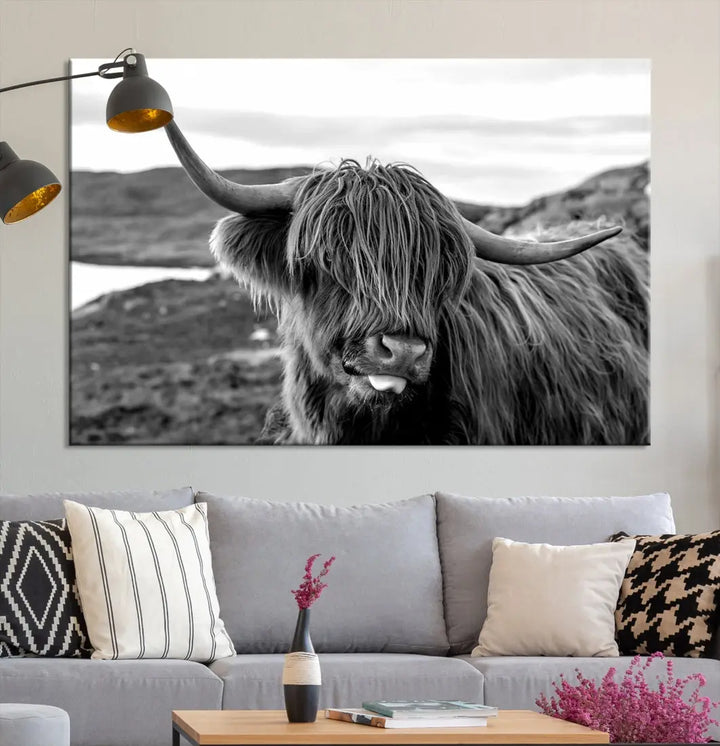 Bring the Charm of a Scottish Highland Cow to Your Farmhouse with Our Wall Art Canvas Print Rustic Cozy Decor