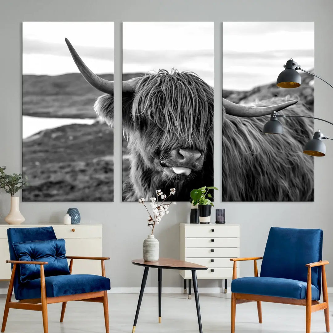 Bring the Charm of a Scottish Highland Cow to Your Farmhouse with Our Wall Art Canvas Print Rustic Cozy Decor