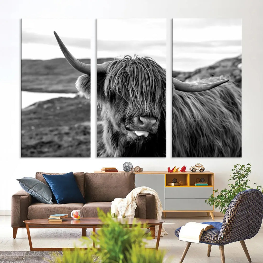 Bring the Charm of a Scottish Highland Cow to Your Farmhouse with Our Wall Art Canvas Print Rustic Cozy Decor