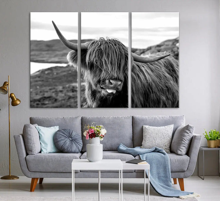 Bring the Charm of a Scottish Highland Cow to Your Farmhouse with Our Wall Art Canvas Print Rustic Cozy Decor