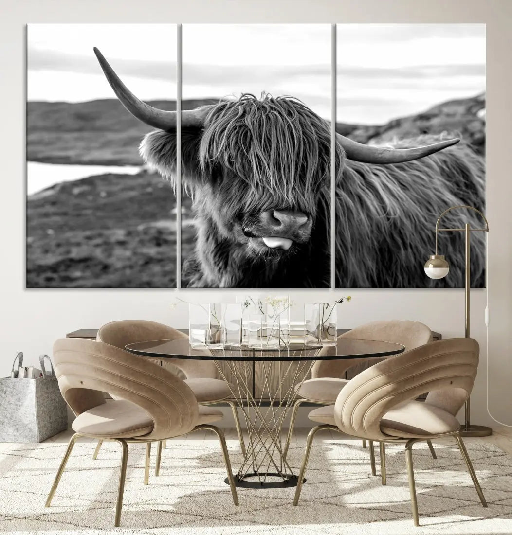 Bring the Charm of a Scottish Highland Cow to Your Farmhouse with Our Wall Art Canvas Print Rustic Cozy Decor