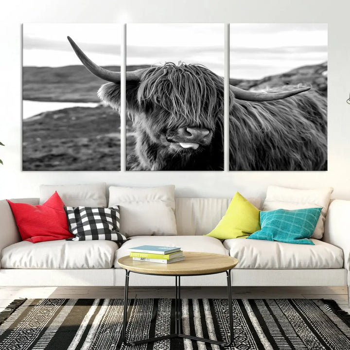 Bring the Charm of a Scottish Highland Cow to Your Farmhouse with Our Wall Art Canvas Print Rustic Cozy Decor