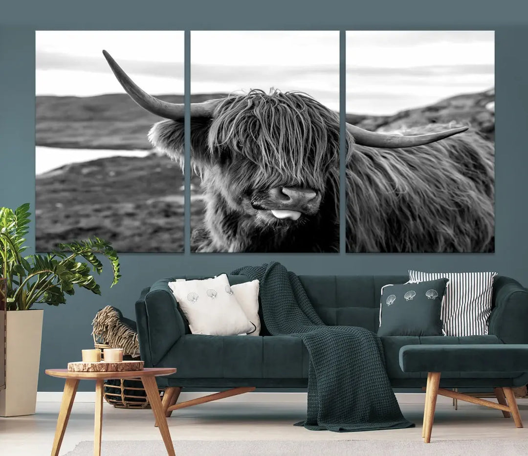 Bring the Charm of a Scottish Highland Cow to Your Farmhouse with Our Wall Art Canvas Print Rustic Cozy Decor