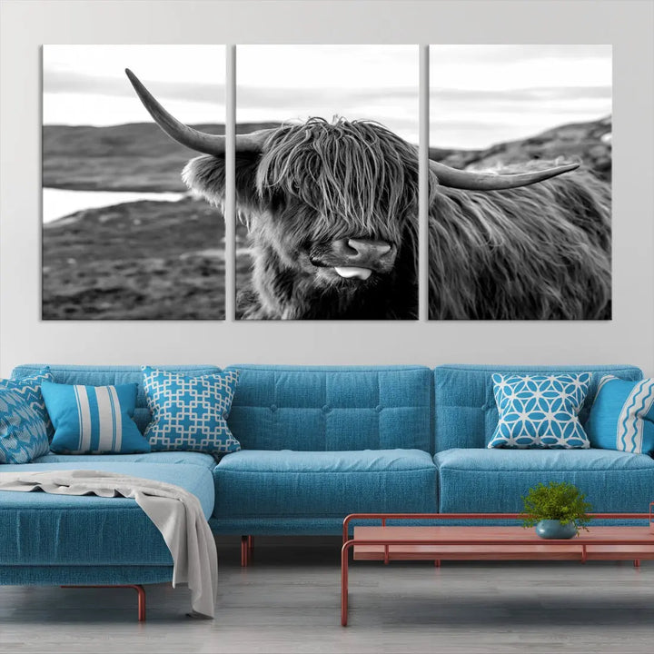 Bring the Charm of a Scottish Highland Cow to Your Farmhouse with Our Wall Art Canvas Print Rustic Cozy Decor