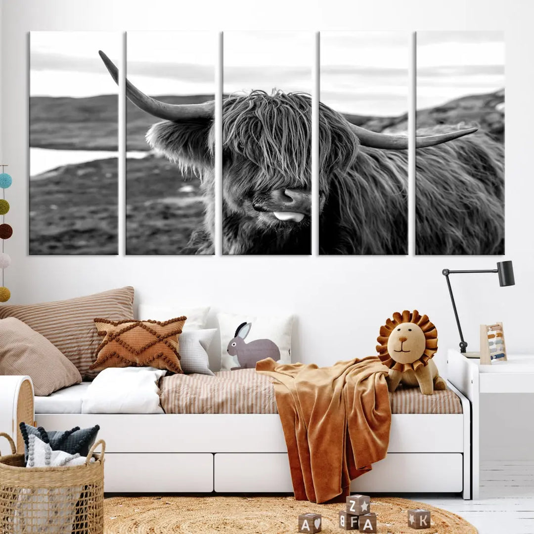 Bring the Charm of a Scottish Highland Cow to Your Farmhouse with Our Wall Art Canvas Print Rustic Cozy Decor