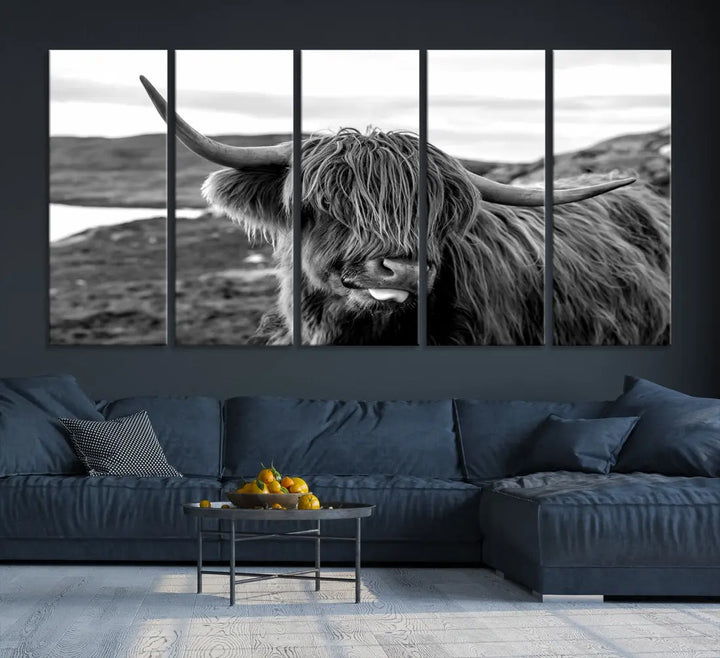 Bring the Charm of a Scottish Highland Cow to Your Farmhouse with Our Wall Art Canvas Print Rustic Cozy Decor