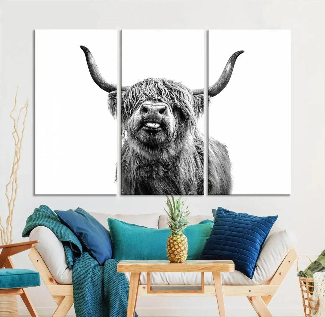 Bring the Charm of a Scottish Highland Cow to Your Farmhouse with Our Wall Art Canvas PrintA Rustic & Cozy Decor