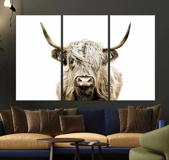 Bring the Charm of a Scottish Highland Cow to Your Farmhouse with Our Wall Art Canvas PrintA Rustic & Cozy Decor