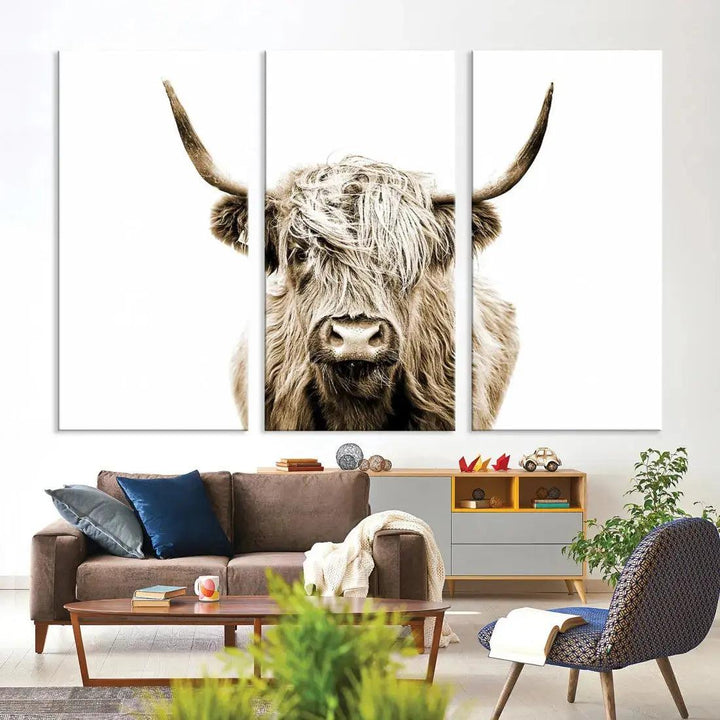 Bring the Charm of a Scottish Highland Cow to Your Farmhouse with Our Wall Art Canvas PrintA Rustic & Cozy Decor