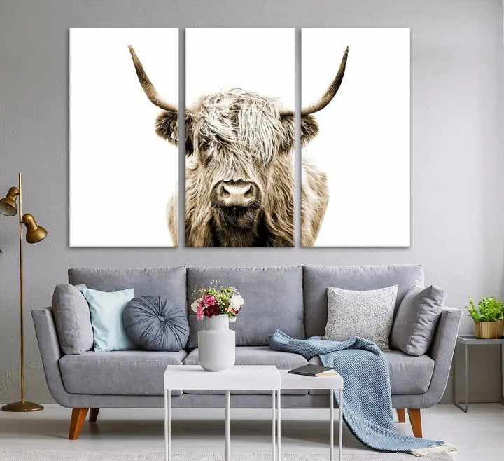 Bring the Charm of a Scottish Highland Cow to Your Farmhouse with Our Wall Art Canvas PrintA Rustic & Cozy Decor