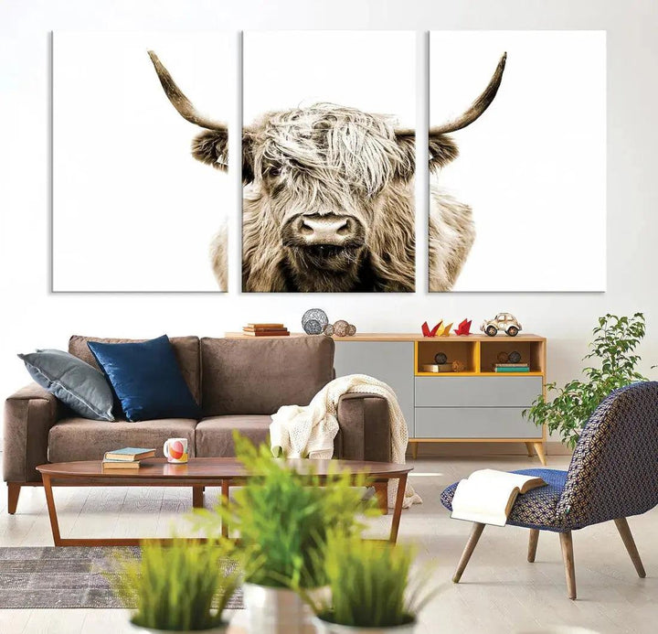 Bring the Charm of a Scottish Highland Cow to Your Farmhouse with Our Wall Art Canvas PrintA Rustic & Cozy Decor