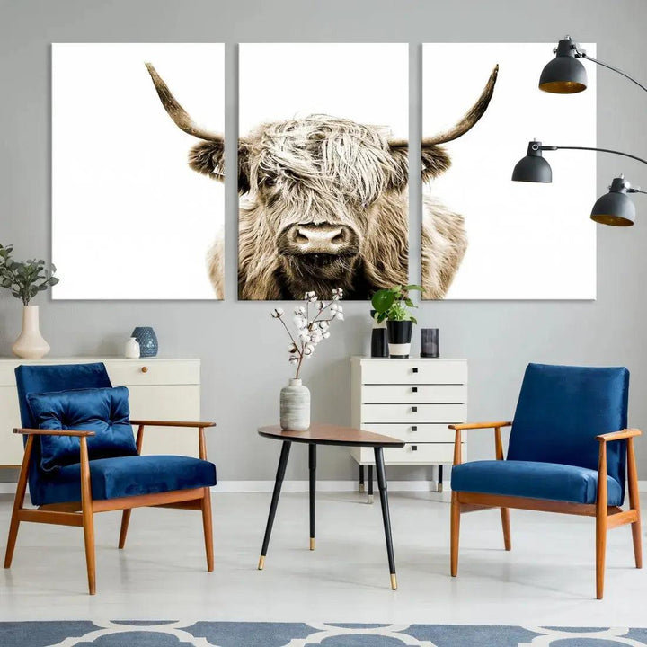 Bring the Charm of a Scottish Highland Cow to Your Farmhouse with Our Wall Art Canvas PrintA Rustic & Cozy Decor