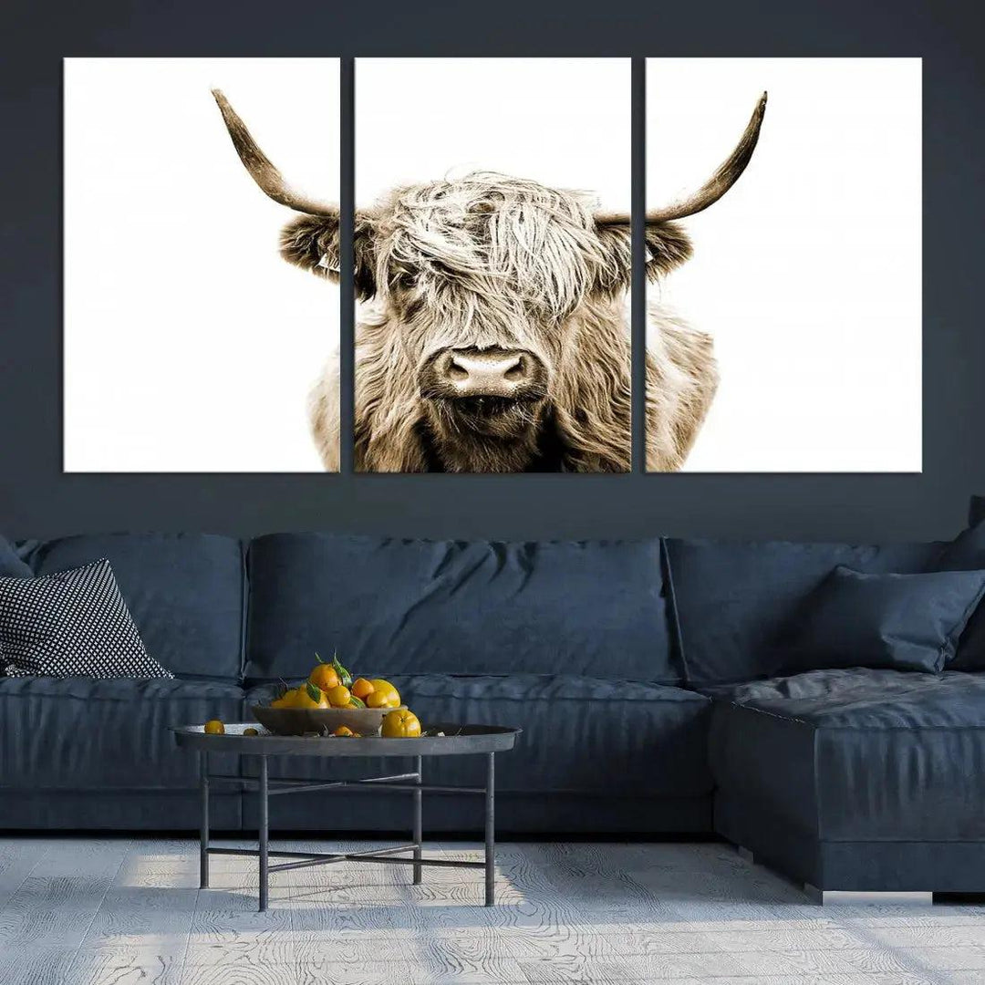 Bring the Charm of a Scottish Highland Cow to Your Farmhouse with Our Wall Art Canvas PrintA Rustic & Cozy Decor