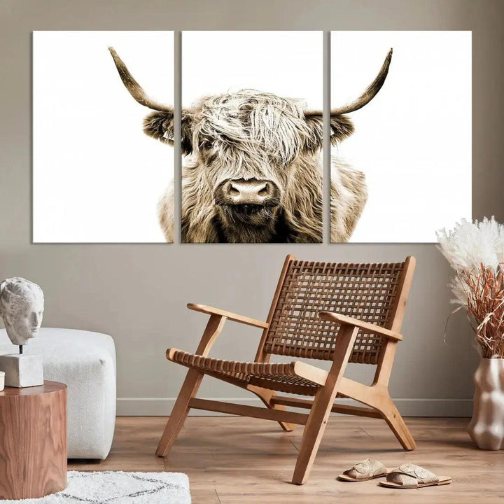 Bring the Charm of a Scottish Highland Cow to Your Farmhouse with Our Wall Art Canvas PrintA Rustic & Cozy Decor