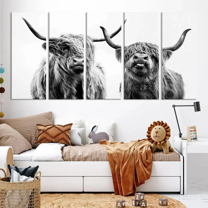 Bring the Charm of a Scottish Highland Cow to Your Farmhouse with Our Wall Art Canvas PrintA Rustic & Cozy Decor