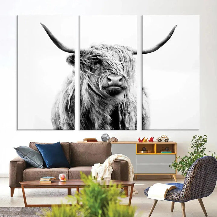 Bring the Charm of a Scottish Highland Cow to Your Farmhouse with Our Wall Art Canvas PrintA Rustic & Cozy Decor