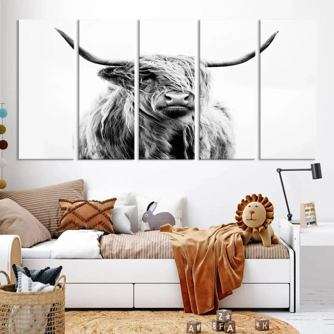 Bring the Charm of a Scottish Highland Cow to Your Farmhouse with Our Wall Art Canvas PrintA Rustic & Cozy Decor