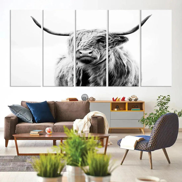 Bring the Charm of a Scottish Highland Cow to Your Farmhouse with Our Wall Art Canvas PrintA Rustic & Cozy Decor