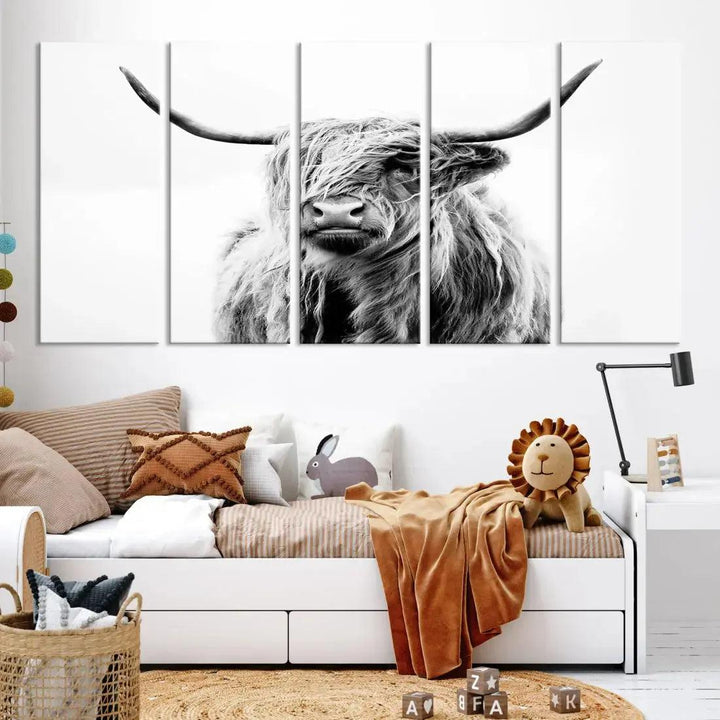 Bring the Charm of a Scottish Highland Cow to Your Farmhouse with Our Wall Art Canvas PrintA Rustic & Cozy Decor