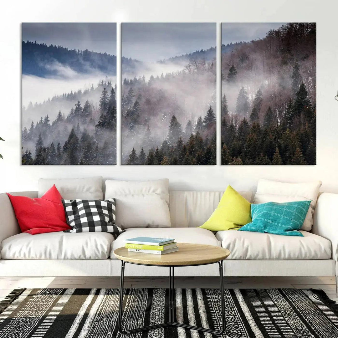 Bring the Magic of a Foggy Winter Mountain Forest to Your Home with Our Wall Art Canvas Print