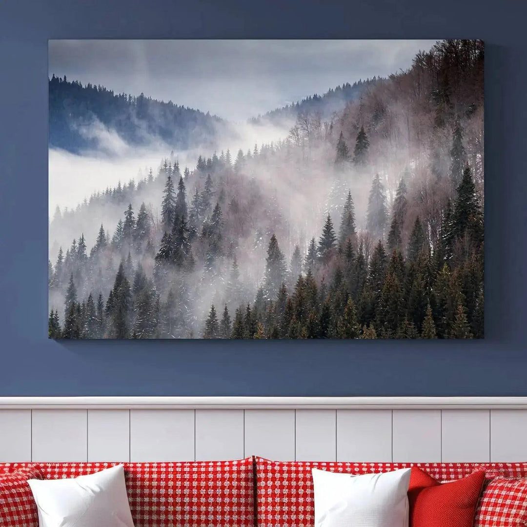 Bring the Magic of a Foggy Winter Mountain Forest to Your Home with Our Wall Art Canvas Print