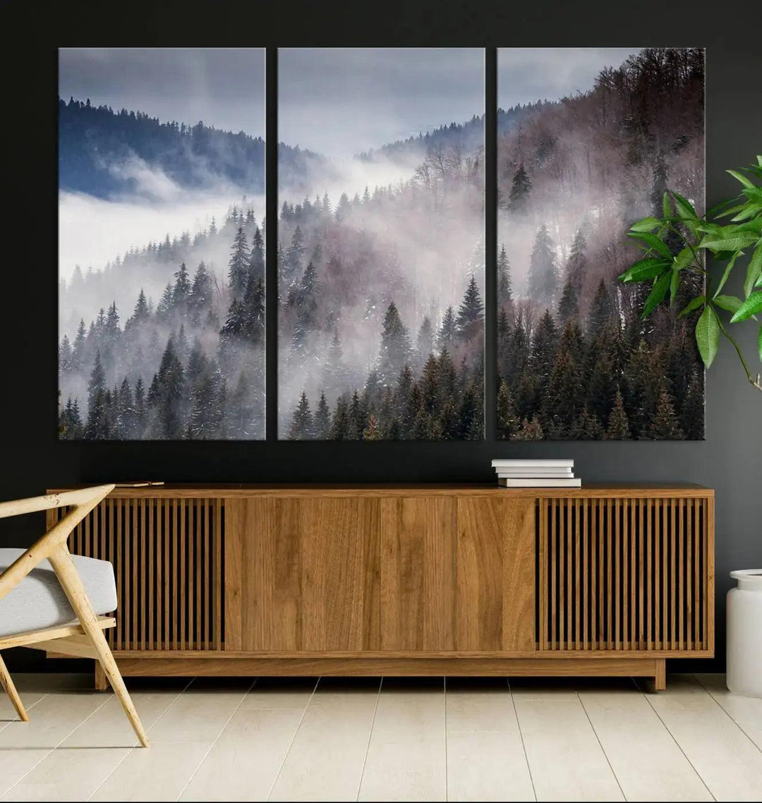 Bring the Magic of a Foggy Winter Mountain Forest to Your Home with Our Wall Art Canvas Print