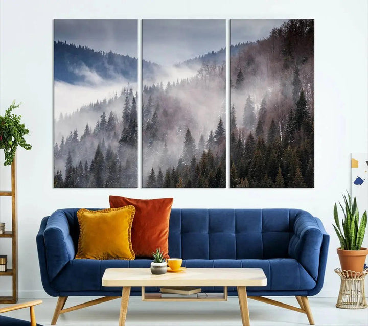 Bring the Magic of a Foggy Winter Mountain Forest to Your Home with Our Wall Art Canvas Print