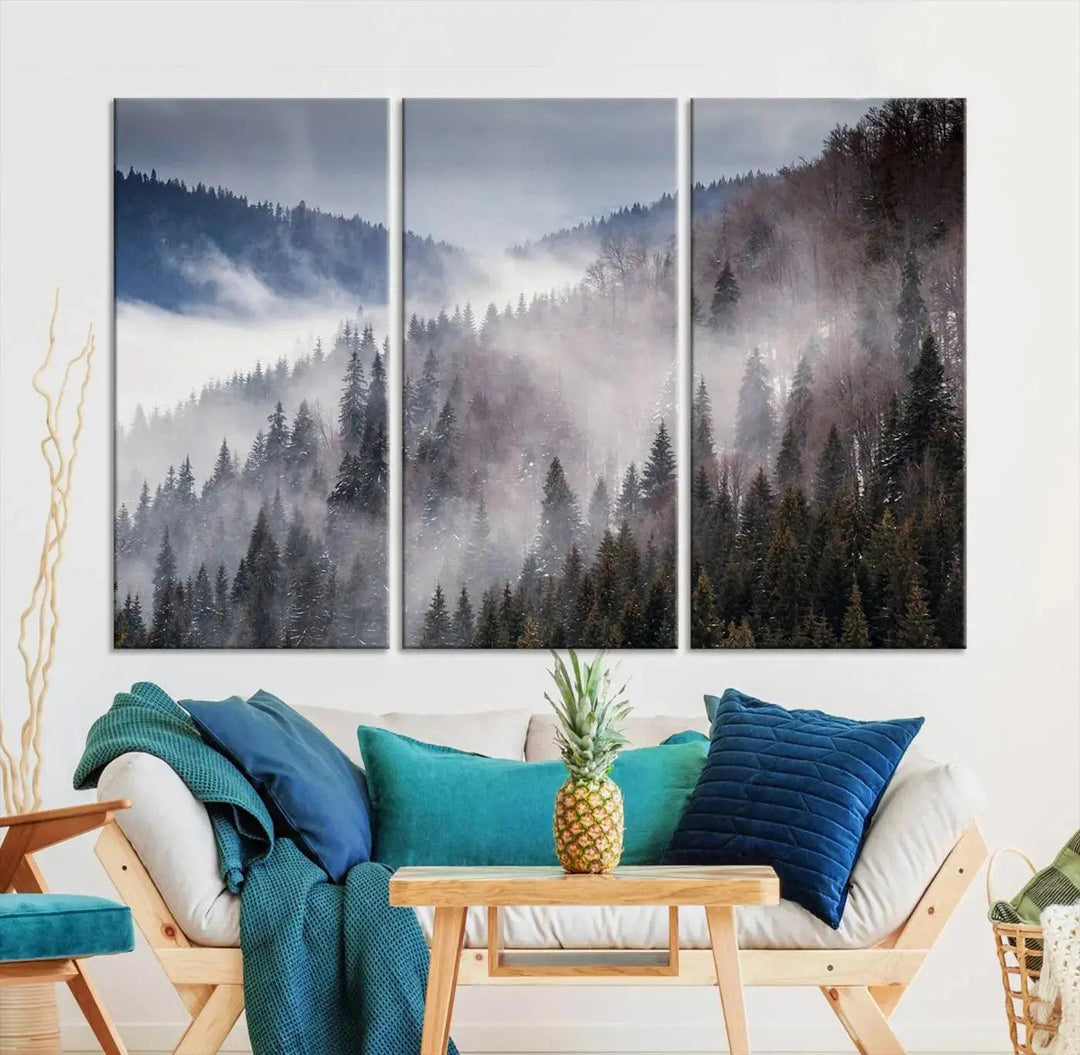 Bring the Magic of a Foggy Winter Mountain Forest to Your Home with Our Wall Art Canvas Print