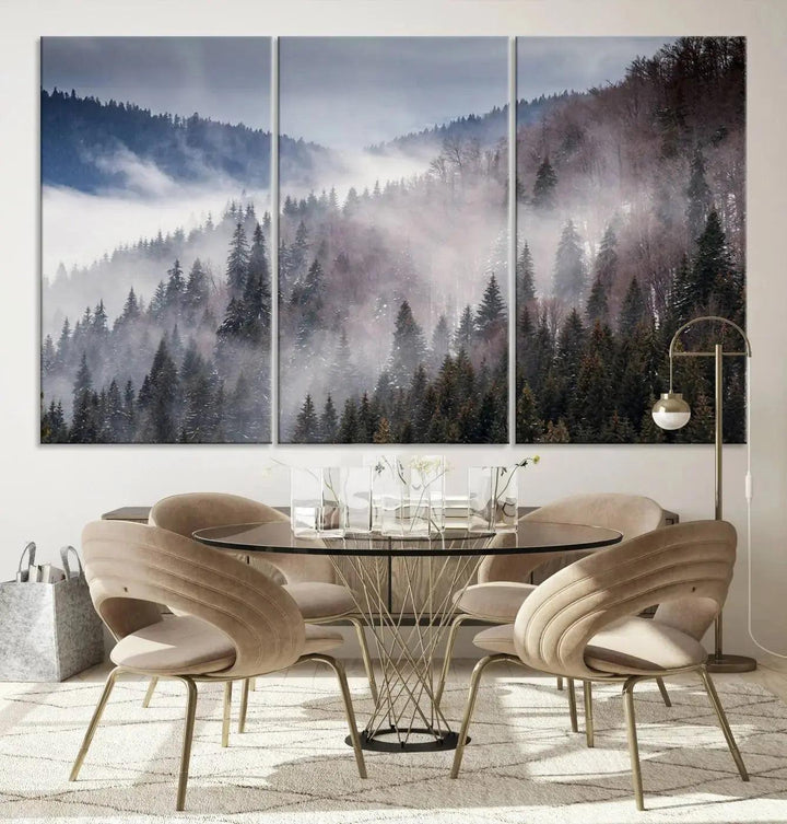 Bring the Magic of a Foggy Winter Mountain Forest to Your Home with Our Wall Art Canvas Print