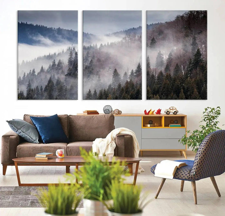 Bring the Magic of a Foggy Winter Mountain Forest to Your Home with Our Wall Art Canvas Print