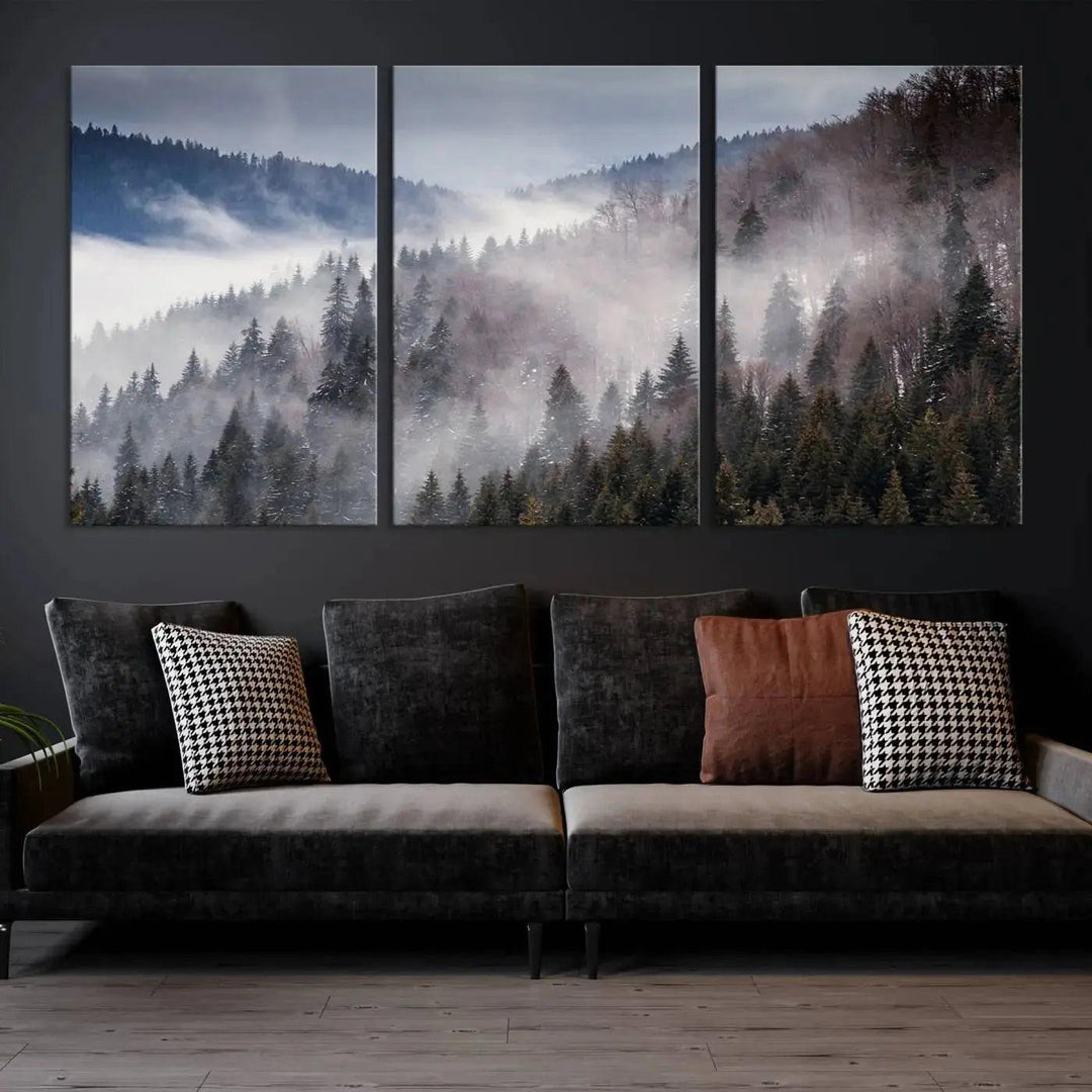 Bring the Magic of a Foggy Winter Mountain Forest to Your Home with Our Wall Art Canvas Print