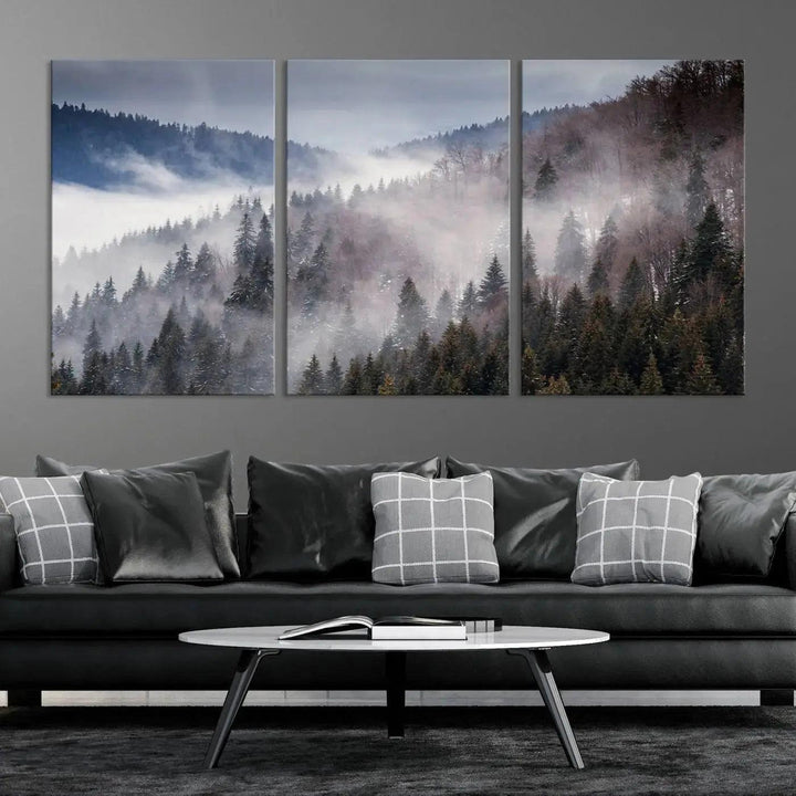 Bring the Magic of a Foggy Winter Mountain Forest to Your Home with Our Wall Art Canvas Print