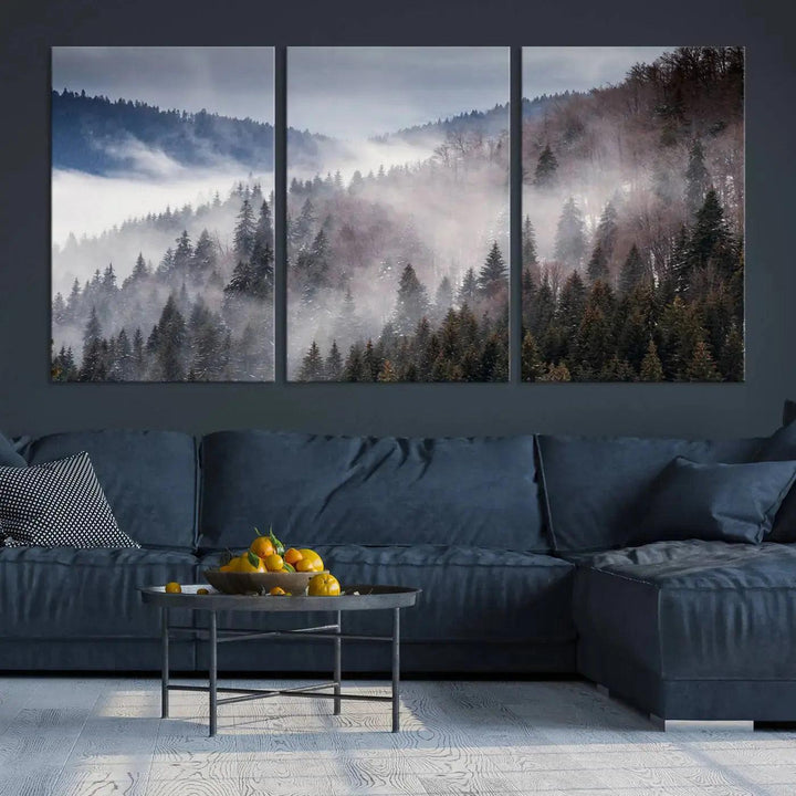 Bring the Magic of a Foggy Winter Mountain Forest to Your Home with Our Wall Art Canvas Print