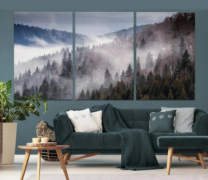 Bring the Magic of a Foggy Winter Mountain Forest to Your Home with Our Wall Art Canvas Print