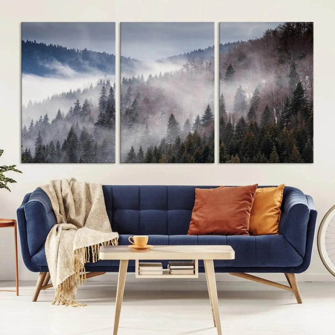 Bring the Magic of a Foggy Winter Mountain Forest to Your Home with Our Wall Art Canvas Print