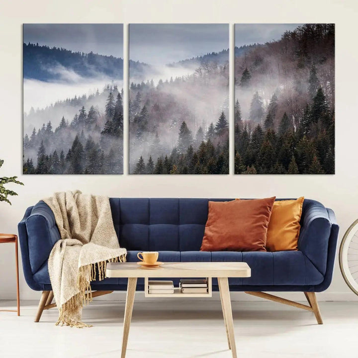 Bring the Magic of a Foggy Winter Mountain Forest to Your Home with Our Wall Art Canvas Print