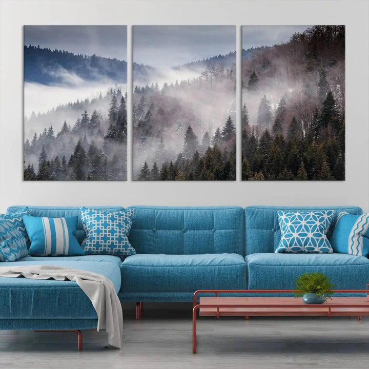 Bring the Magic of a Foggy Winter Mountain Forest to Your Home with Our Wall Art Canvas Print