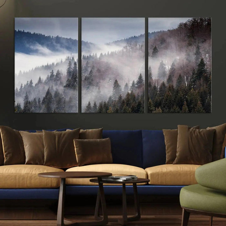 Bring the Magic of a Foggy Winter Mountain Forest to Your Home with Our Wall Art Canvas Print